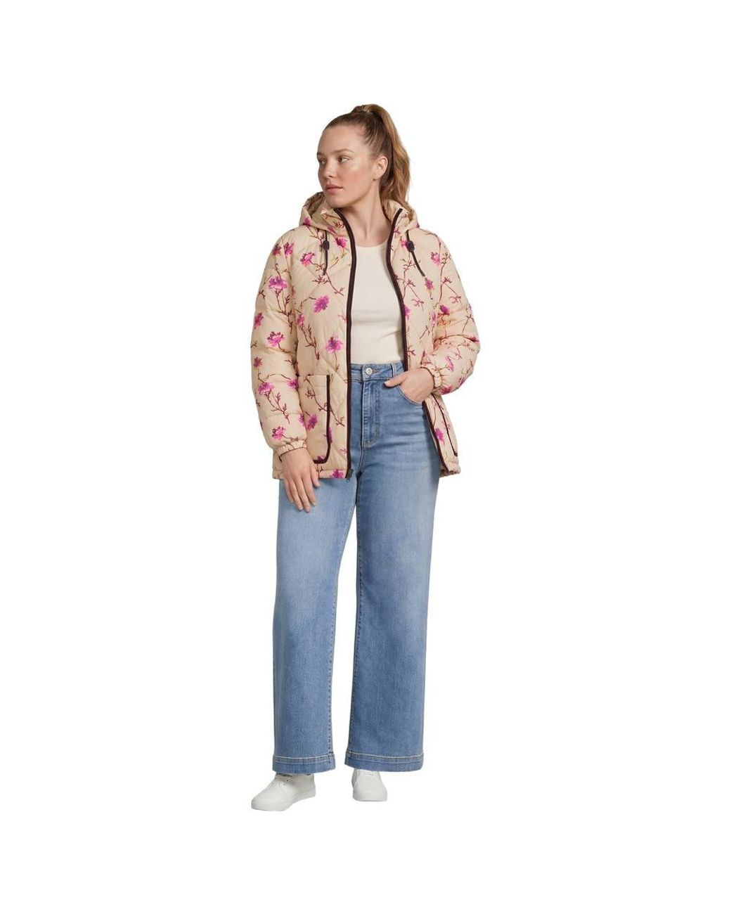 Lands' End Pink Plus Patterned Thermoplume Insulated Quilted Jacket