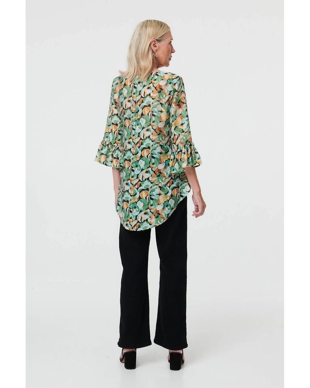 Izabel London Green Floral Relaxed 3/4 Flared Sleeve Blouse