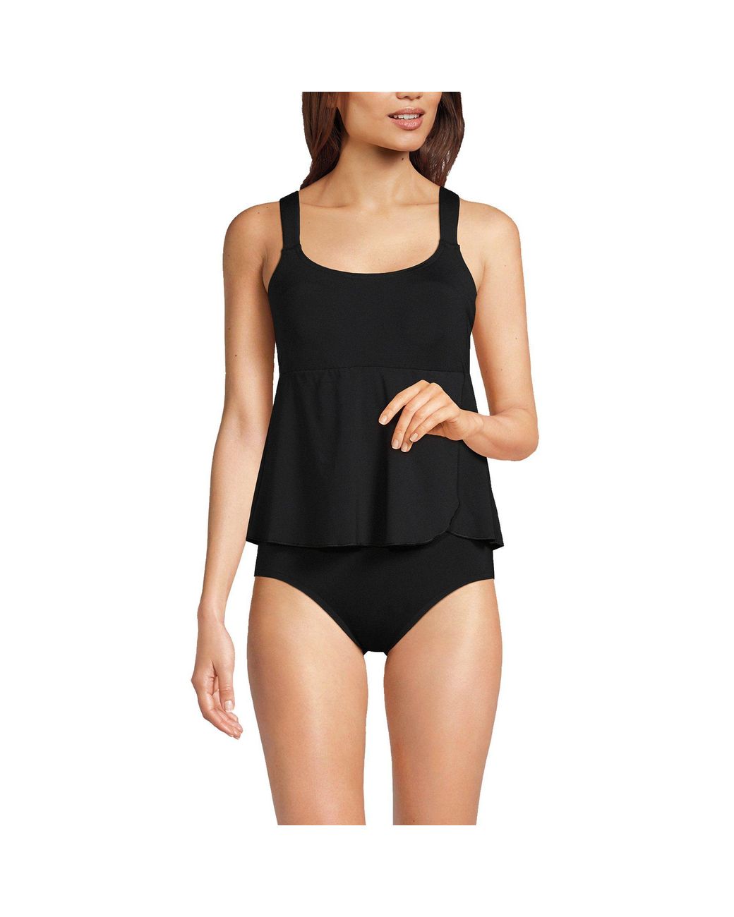 Lands' End Black Smoothing Flutter Fauxkini Swimsuit