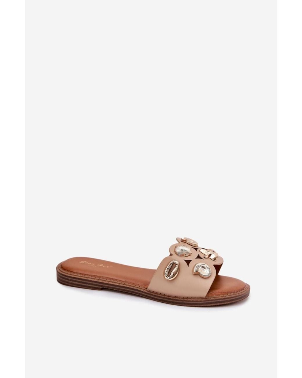 Love Lace Natural Sea Charm Flat Heel Sandals With Soft Insole