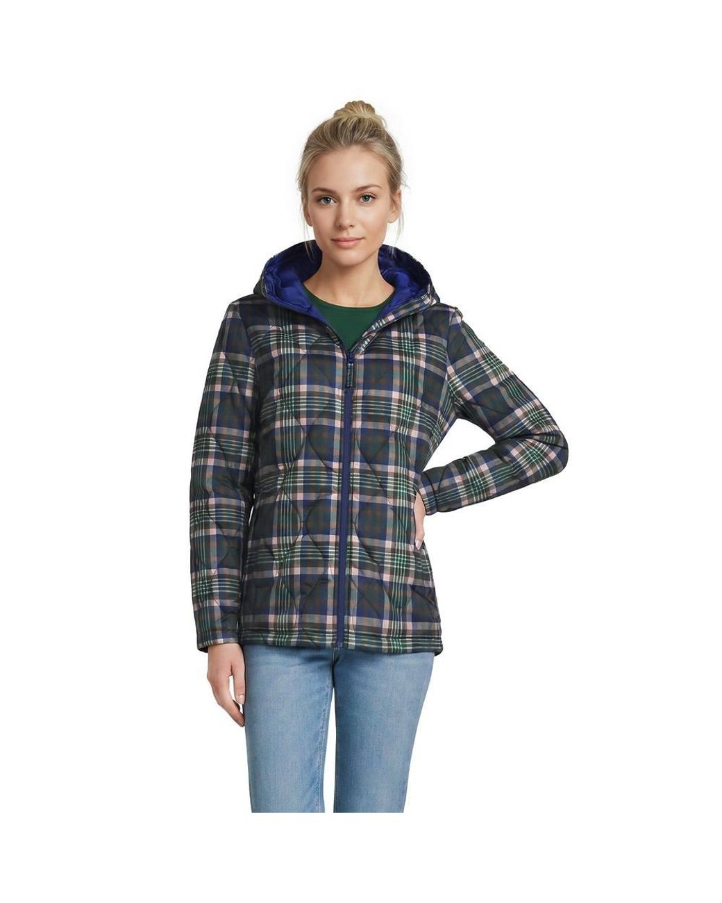 Lands' End Black Patterned Featherfree Insulated Quilted Jacket