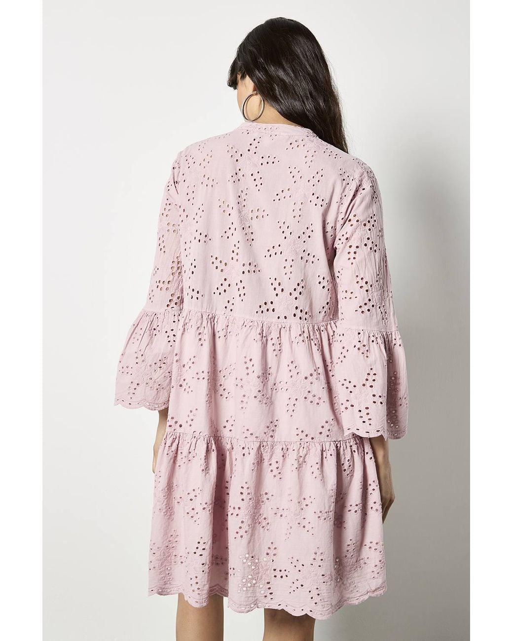 Apricot Pink Broderie Anglaise Tiered Mini Dress