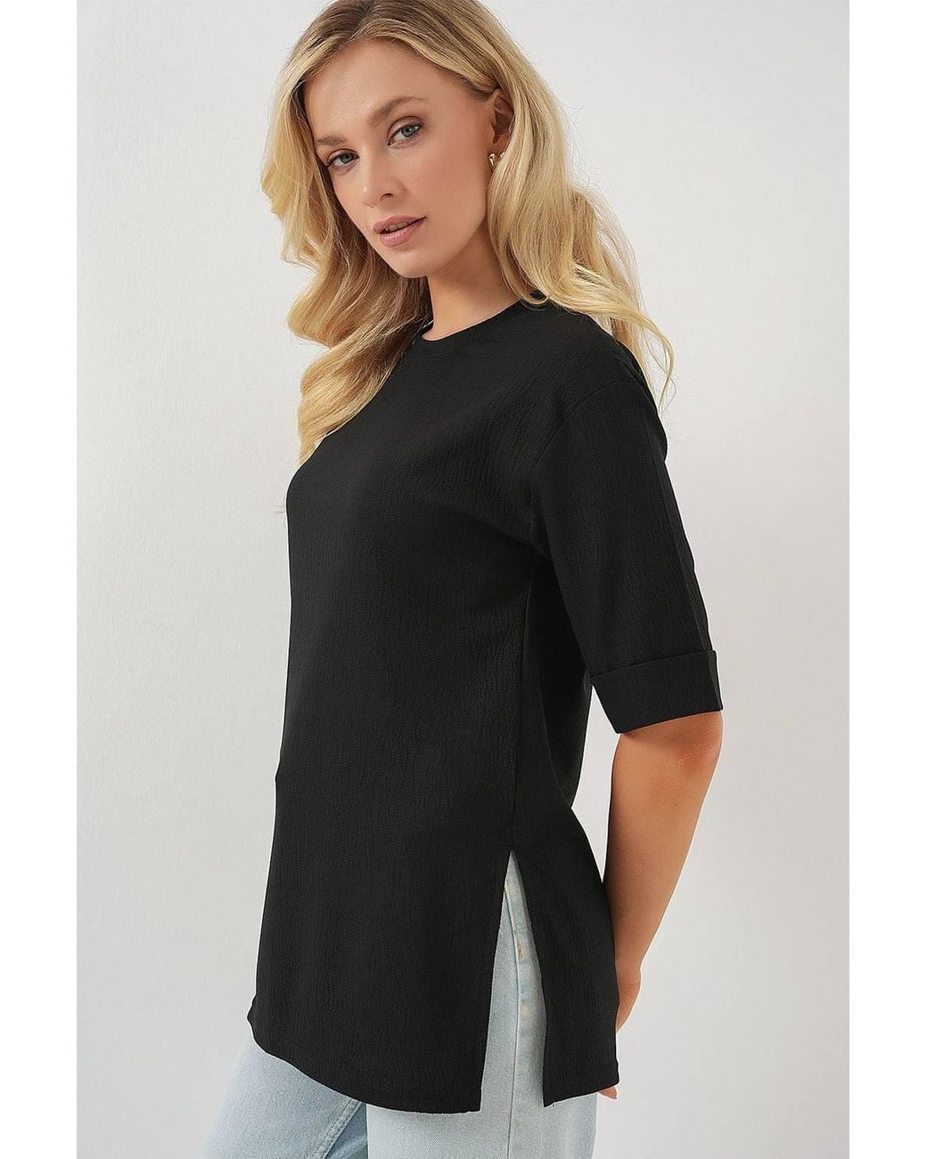 Bigdart Black Textured Crew Neck Short Sleeve T-Shirt