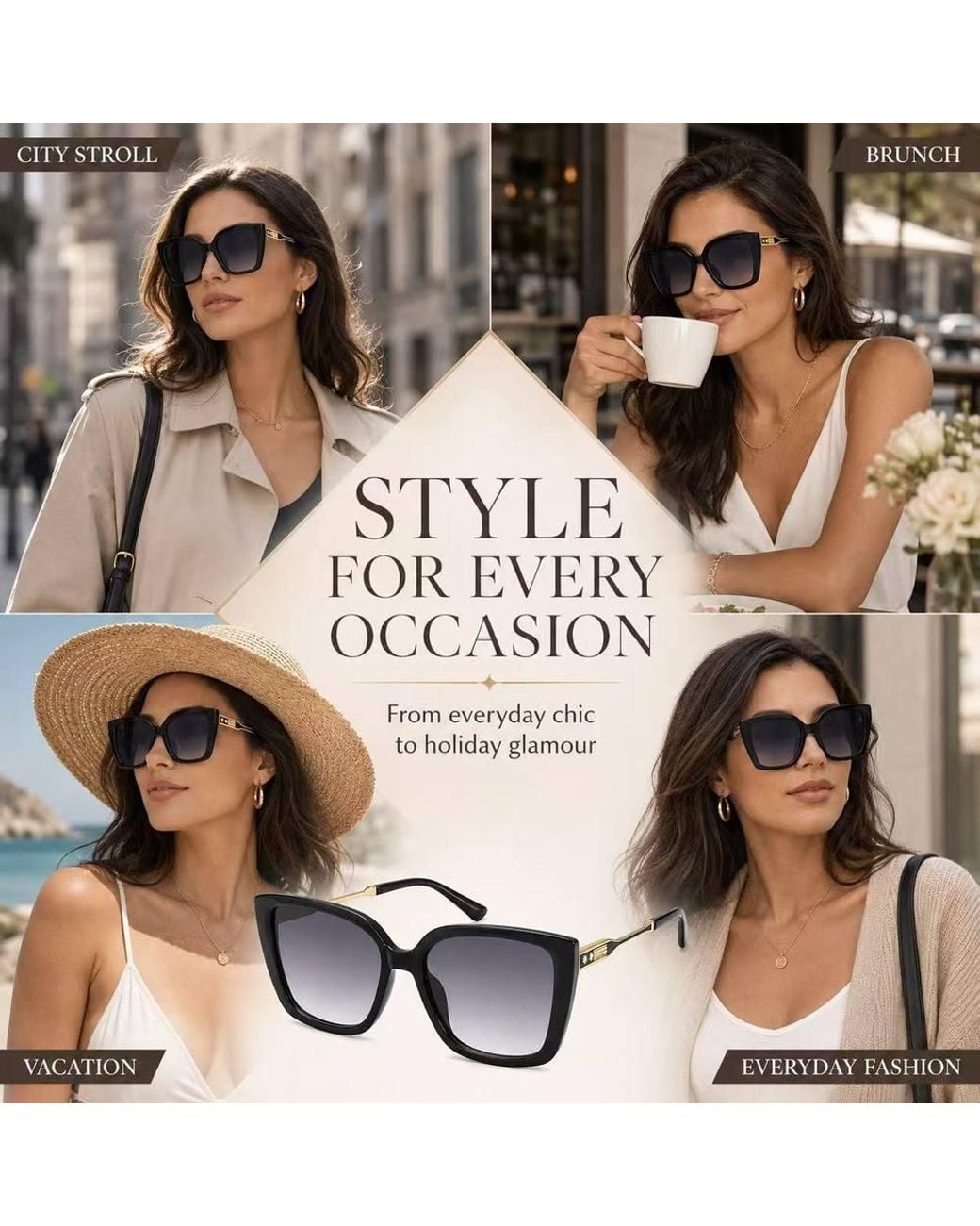BluCore Black Elegent Sunglasses, Frame With Accent Temples