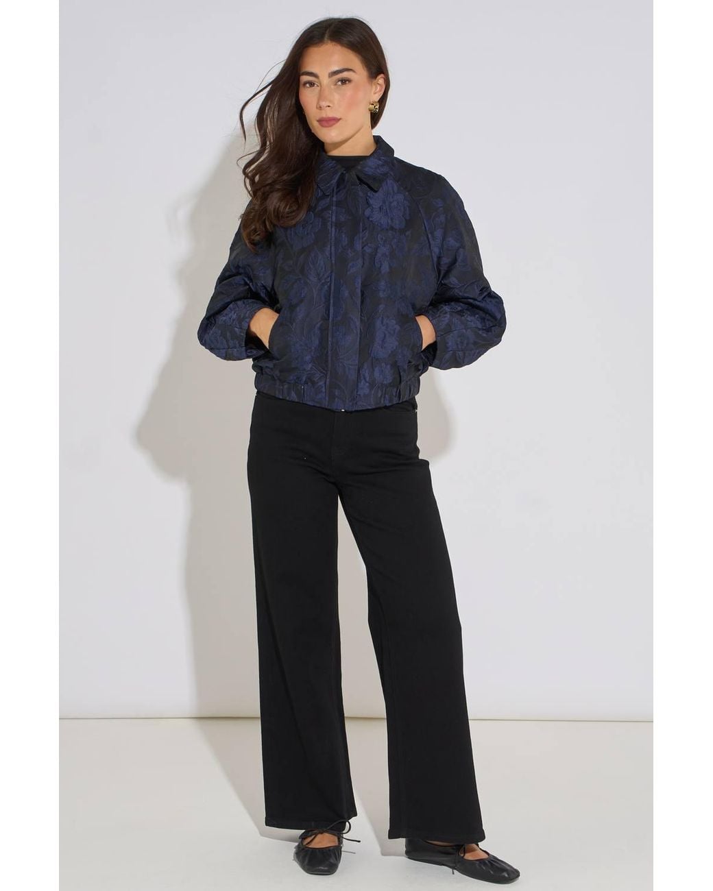 Gini London Blue Floral Jacquard Bomber Jacket