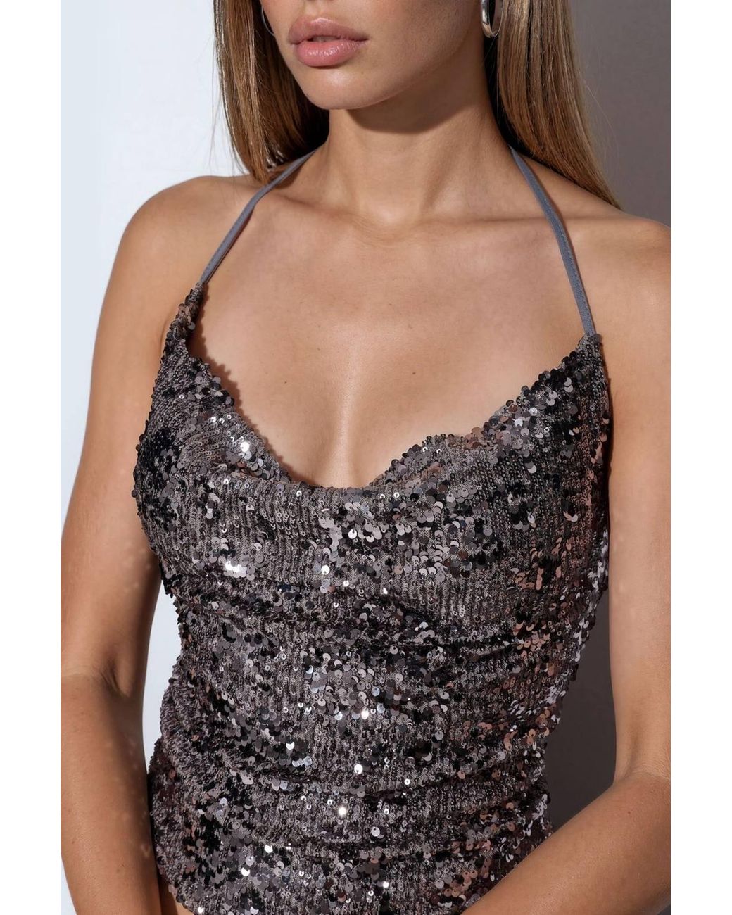 Busem Black Sequin Halterneck Crop Blouse