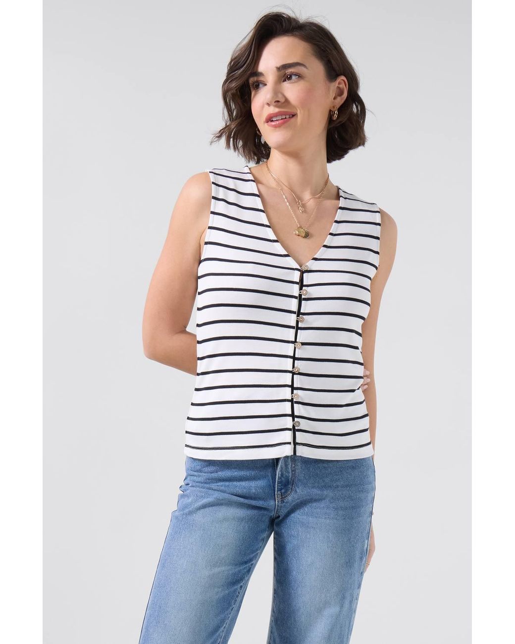 Joe Browns White Striped Jersey Waistcoat With Button-Through Front