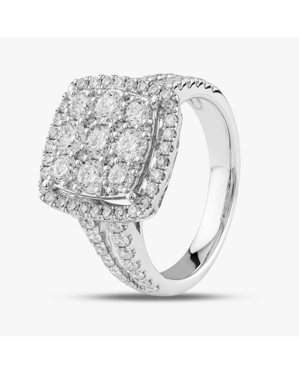 T.H.Baker Metallic 18Ct 1.73Ct Brilliant Cut Diamond Square Cluster Ring R27413Gw18Dd