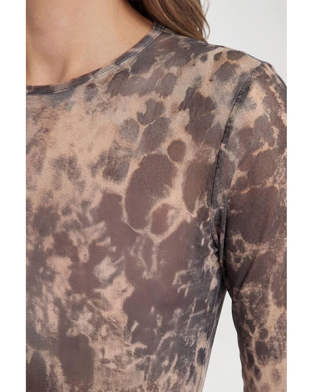 Roselle Blue Sheer Mesh Long Sleeve Crew Neck Bodysuit Tops