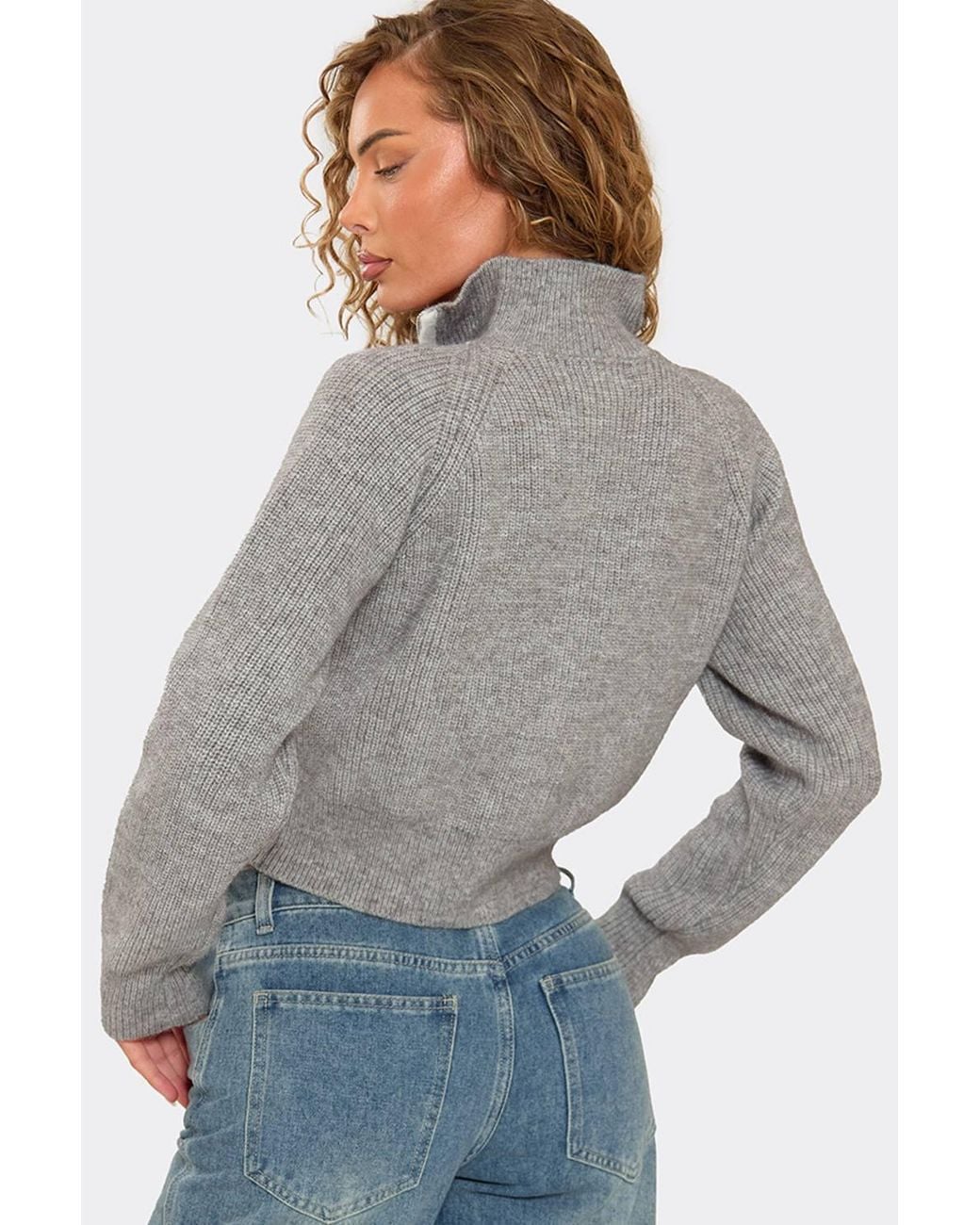 EGO Gray Long Sleeve Zip Contrast Knit Top