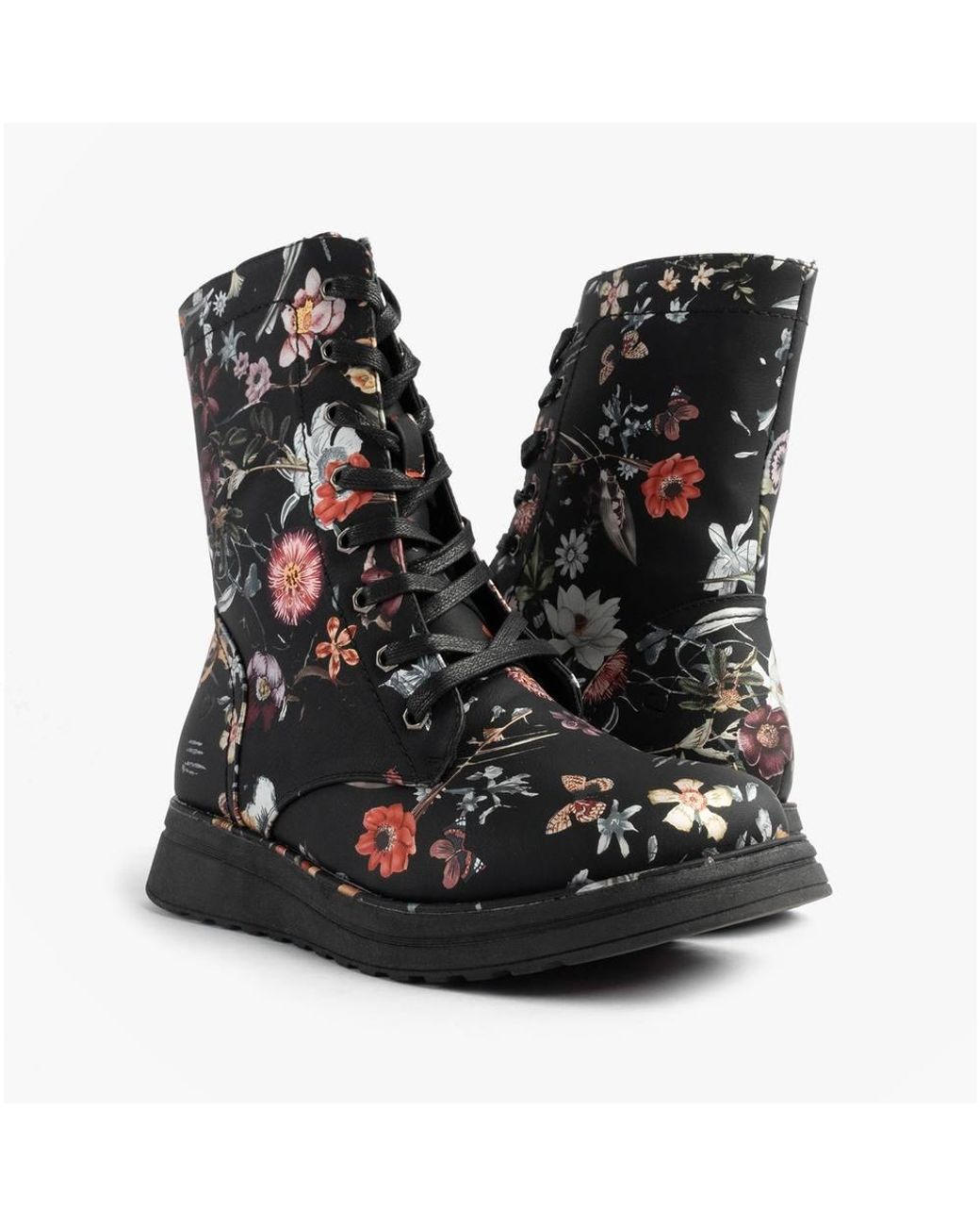 Heavenly Feet Black Martina4 Print Lace Up Ankle Boots