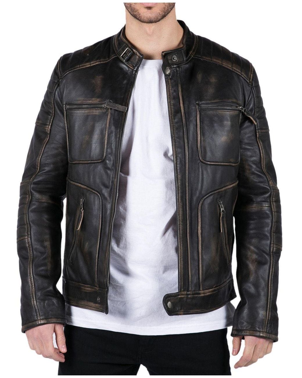 TruClothing Black Retro Real Leather Jacket for men