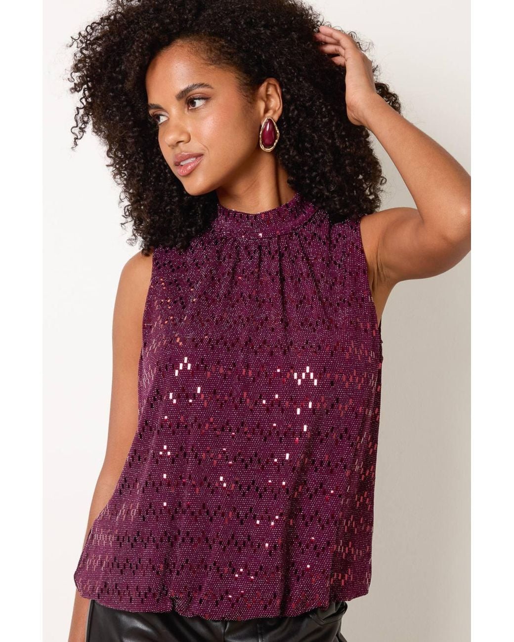 Blue Vanilla Purple Sleeveless Turtleneck Blouse