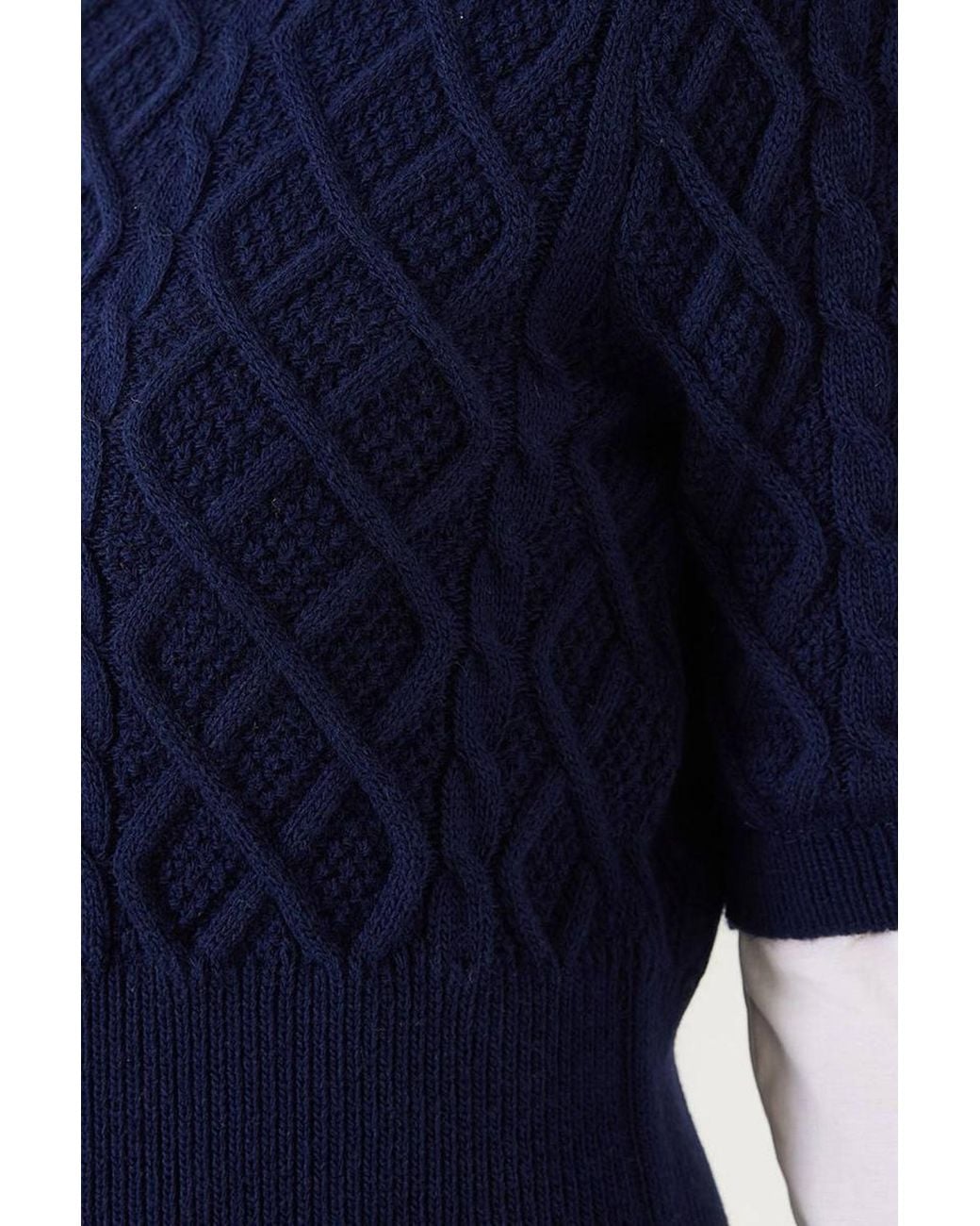 Bianco Lucci Blue Textured Knitwear Crop Sweater With Shirt Collar