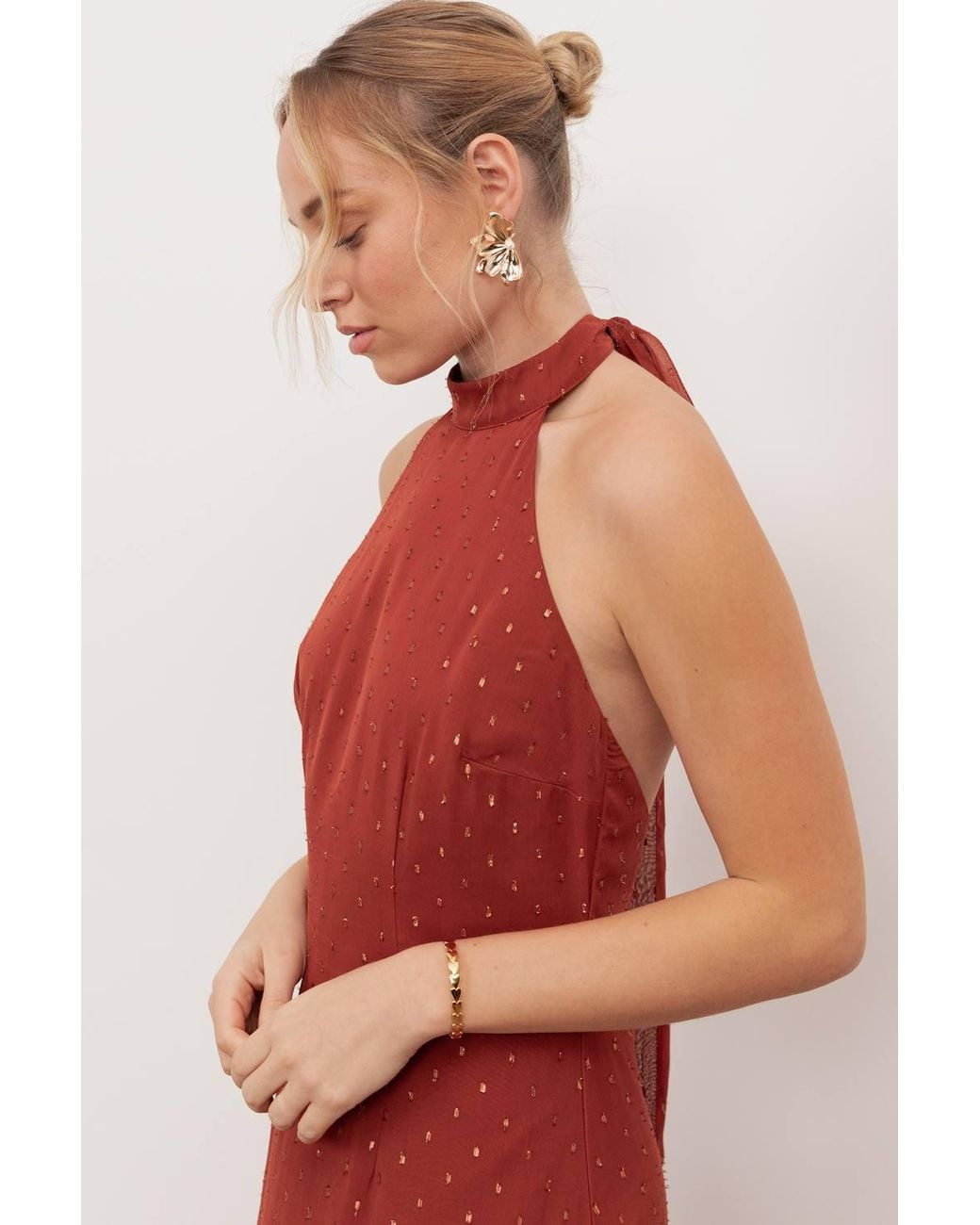 Anaya with love Red Self-Tie Halter Neck Open Back Maxi Dress