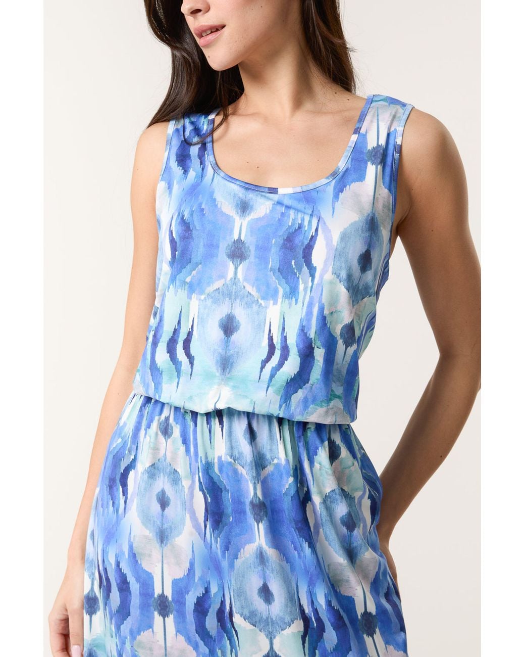 Blue Vanilla Blue Elasticated Waist Sleeveless Round Maxi Dress