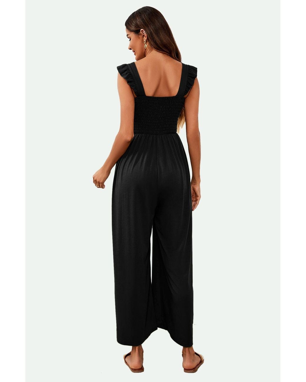 FS Collection Black Frill Detail Strappy Jumpsuit