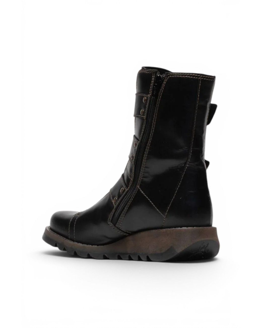 Infinity Leather Black Fly London Scop110 Chelsea Leather Ankle Zip Biker Boots