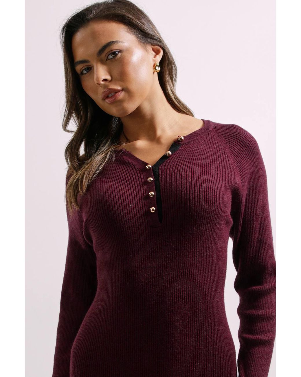 Dorothy Perkins Purple Henley Crew Knitted Midi Dress