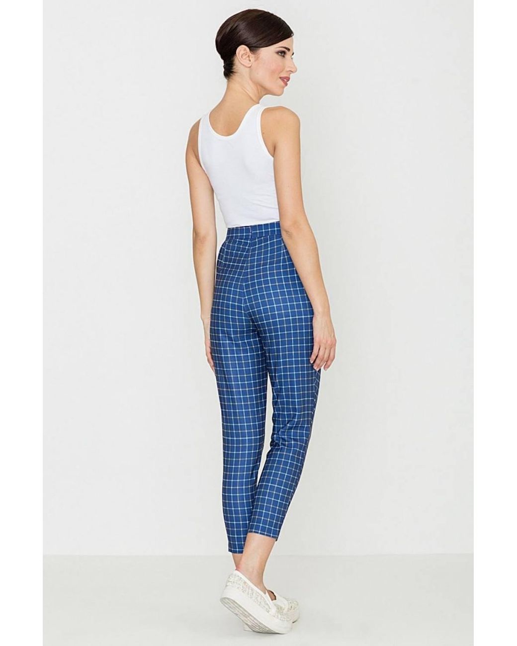 Love Lace Blue Loose Fit Retro Check High Waist Trousers