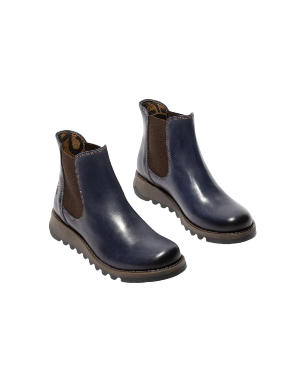 Infinity Leather Blue Fly London Salv Chelsea Leather Ankle Casual Wedge Heel Boots