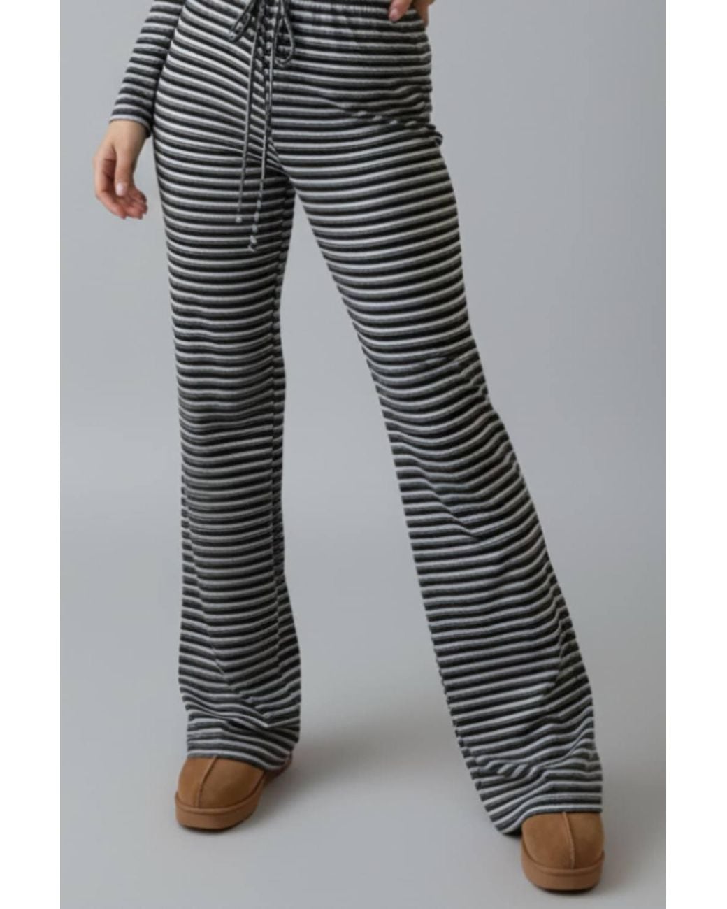 Stylewise Gray Striped Long Sleeve Top & Trouser Co-Ord