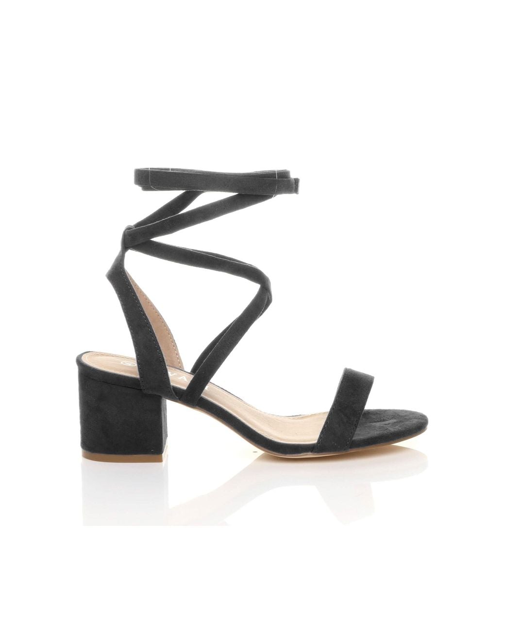 AJVANI White Mid Block Heel Tie Up Sandals