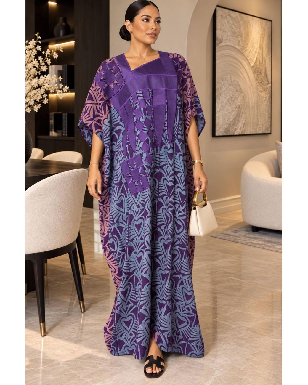 GWB Occasion Edit Purple Luxe African Embroidered Maxi Boubou Kaftan Dress Size 10