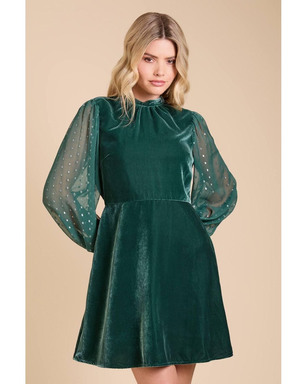 Dorothy Perkins Green Dp Luxe Velvet Metallic Jacquard Sleeve Mini Dress