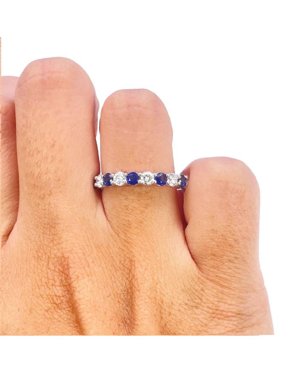 Raina Jewels Blue 18Ct Round Diamond & Sapphire Half Eternity Stackable Band 1.20Ct