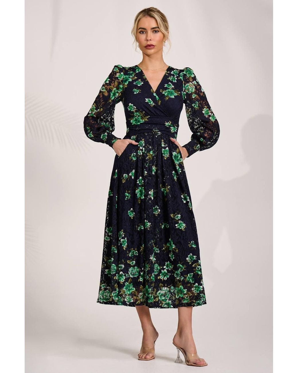 Jolie Moi Multicolor Long Sleeve Printed Lace Maxi Dress