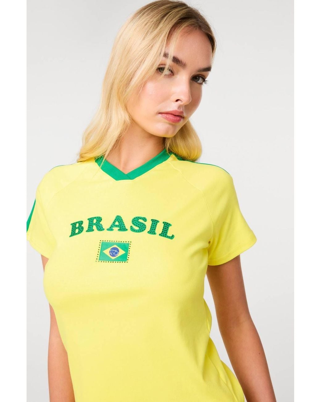 Pink Vanilla Yellow Brazil Embellished Football T-Shirt