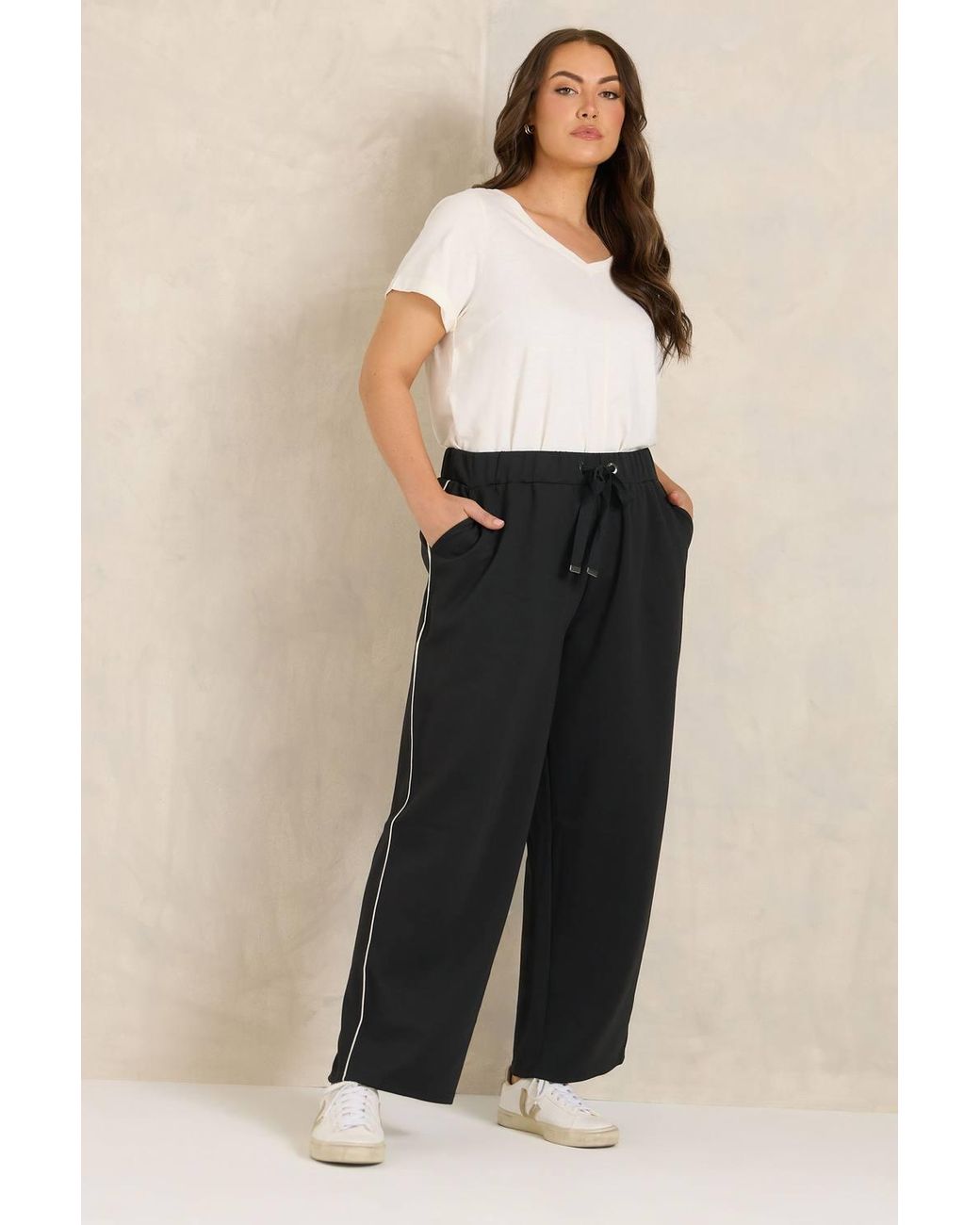 Evans Black Stripe Luxe Wide Leg Joggers