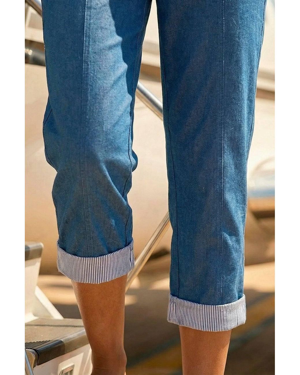 Roman Blue Contrast Detail Cropped Stretch Trousers
