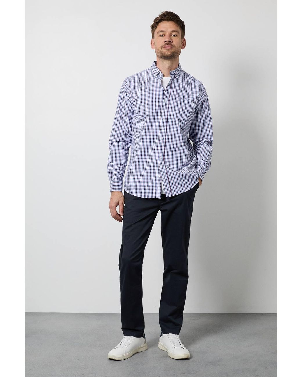 MAINE Purple Check Long Sleeve Shirt for men