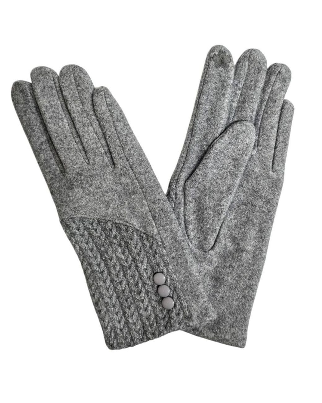 Love EMVY Gray Cashmere Blend Gloves With Button Detailing