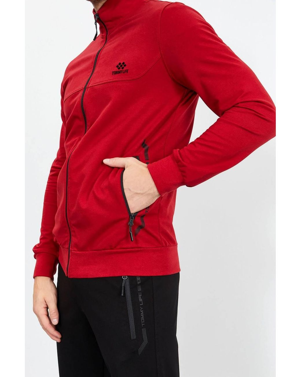 TOMMY LIFE Red Zip-Front Sweatshirt & Pants Set for men