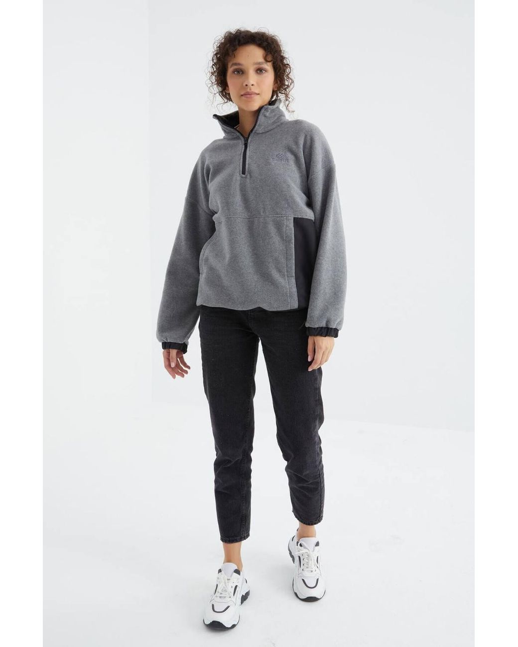 TOMMY LIFE Gray Oversized Half-Zip Plush Sweatshirt