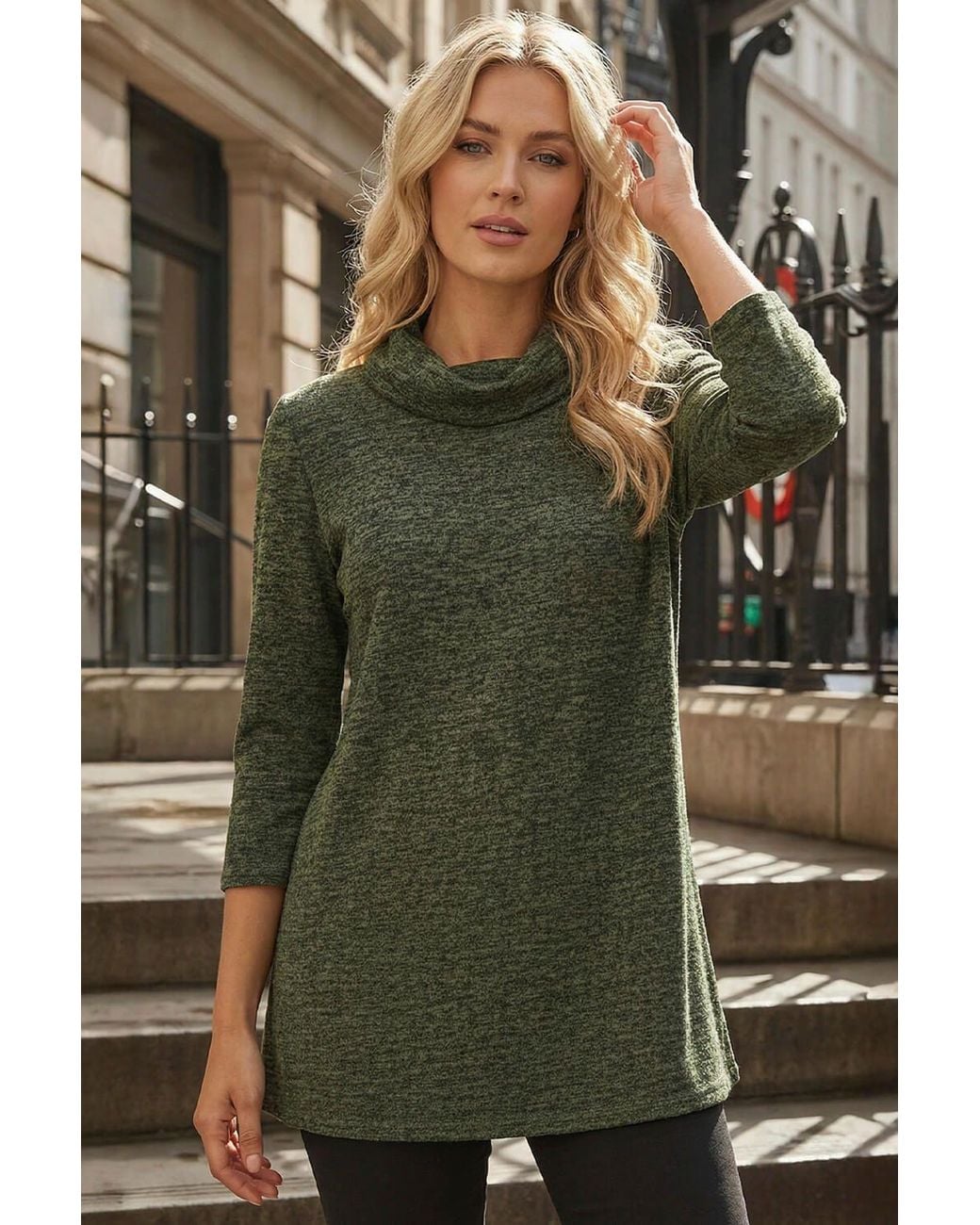 Roman Green Petite Brushed Knit Wrap Top