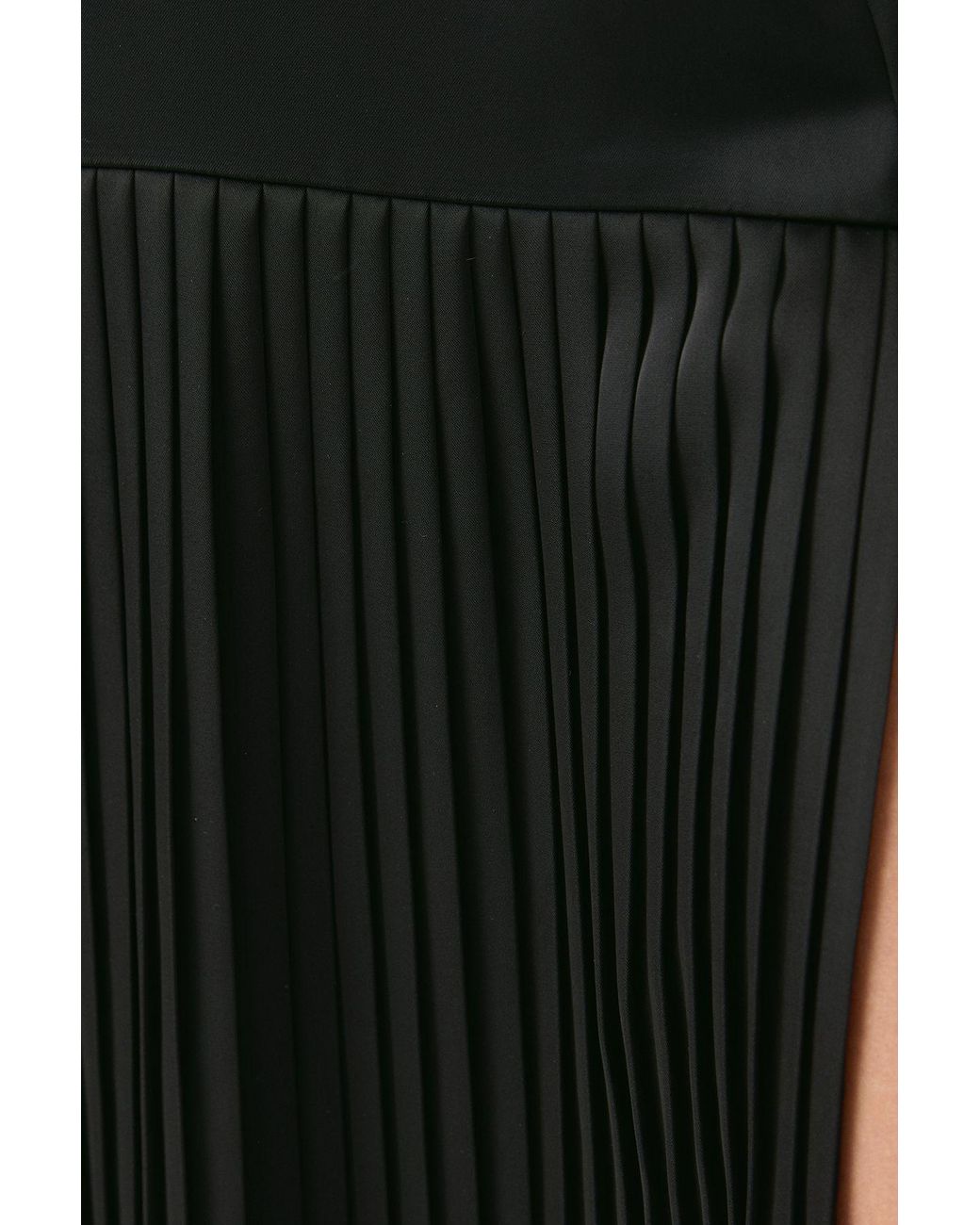 MissPap Black Premium Satin Square Pleated Skirt Dress