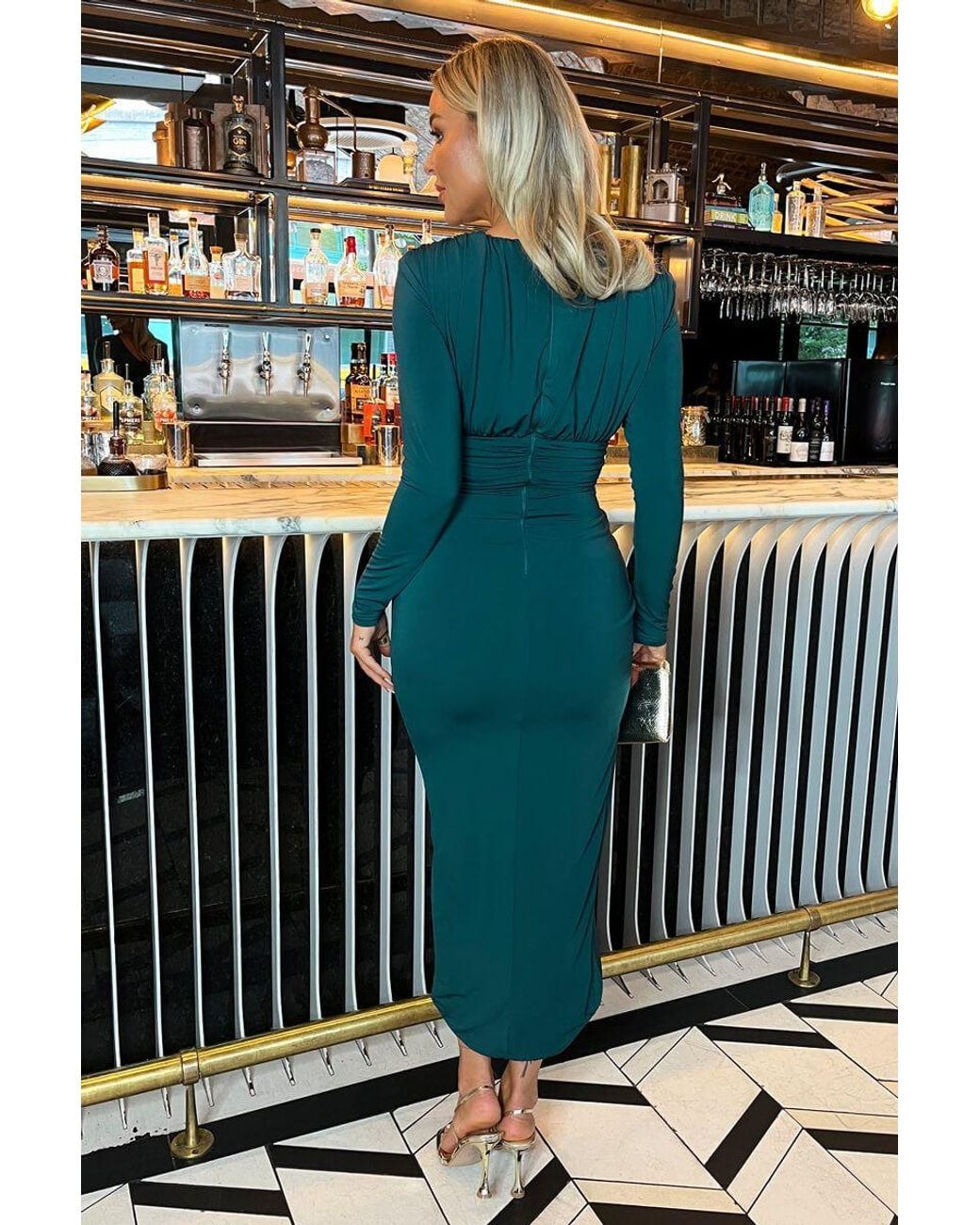 AX Paris Black Dark V Neck Long Sleeve Wrap Skirt Midi Dress