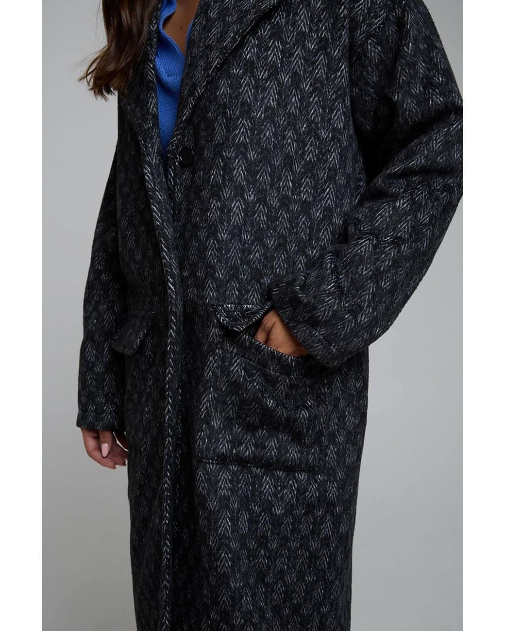 Wednesday's Girl Black Textured Oversized Longline Button Coat