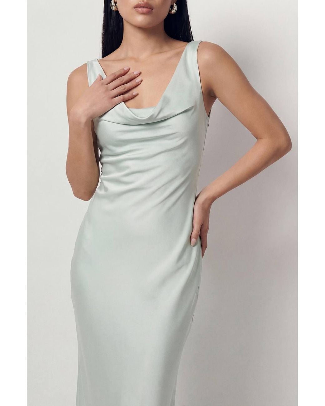 MissPap Gray Premium Satin Cowl Neck Fishtail Maxi Dress