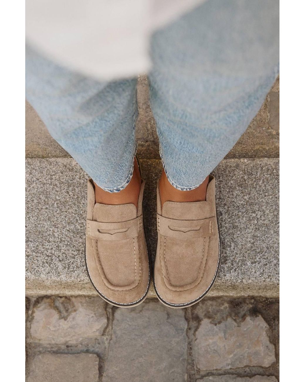 Linzi Natural Invested Faux Suede Mule Loafers
