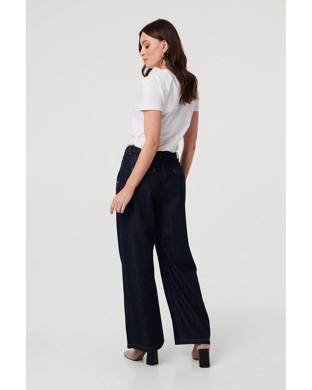 Izabel London Blue High Waist Pleat Front Wide Leg Jeans