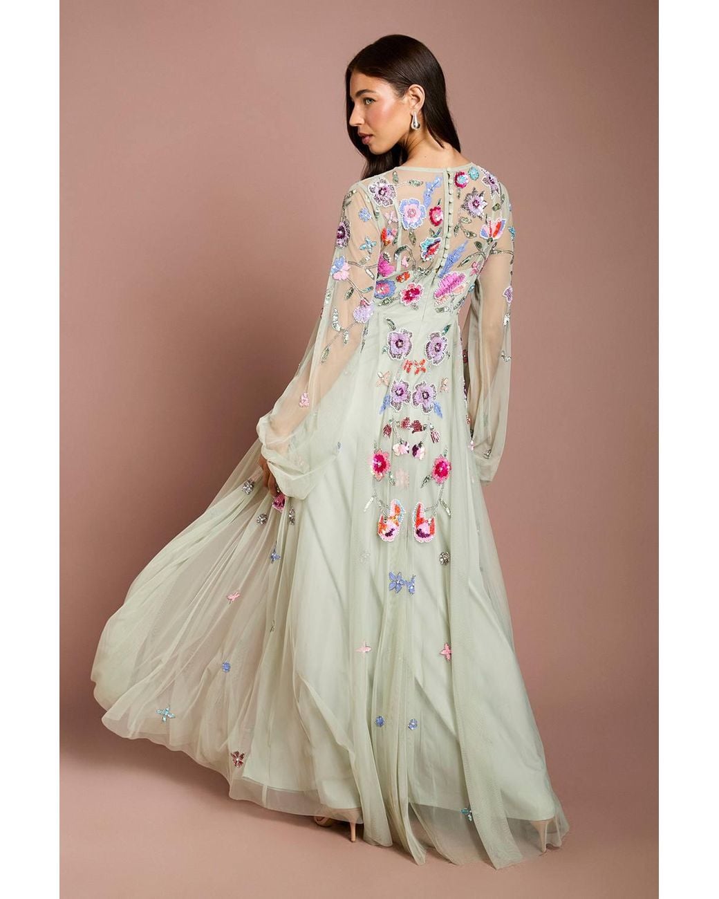 Coast Green Embellished Chiffon Maxi Dress
