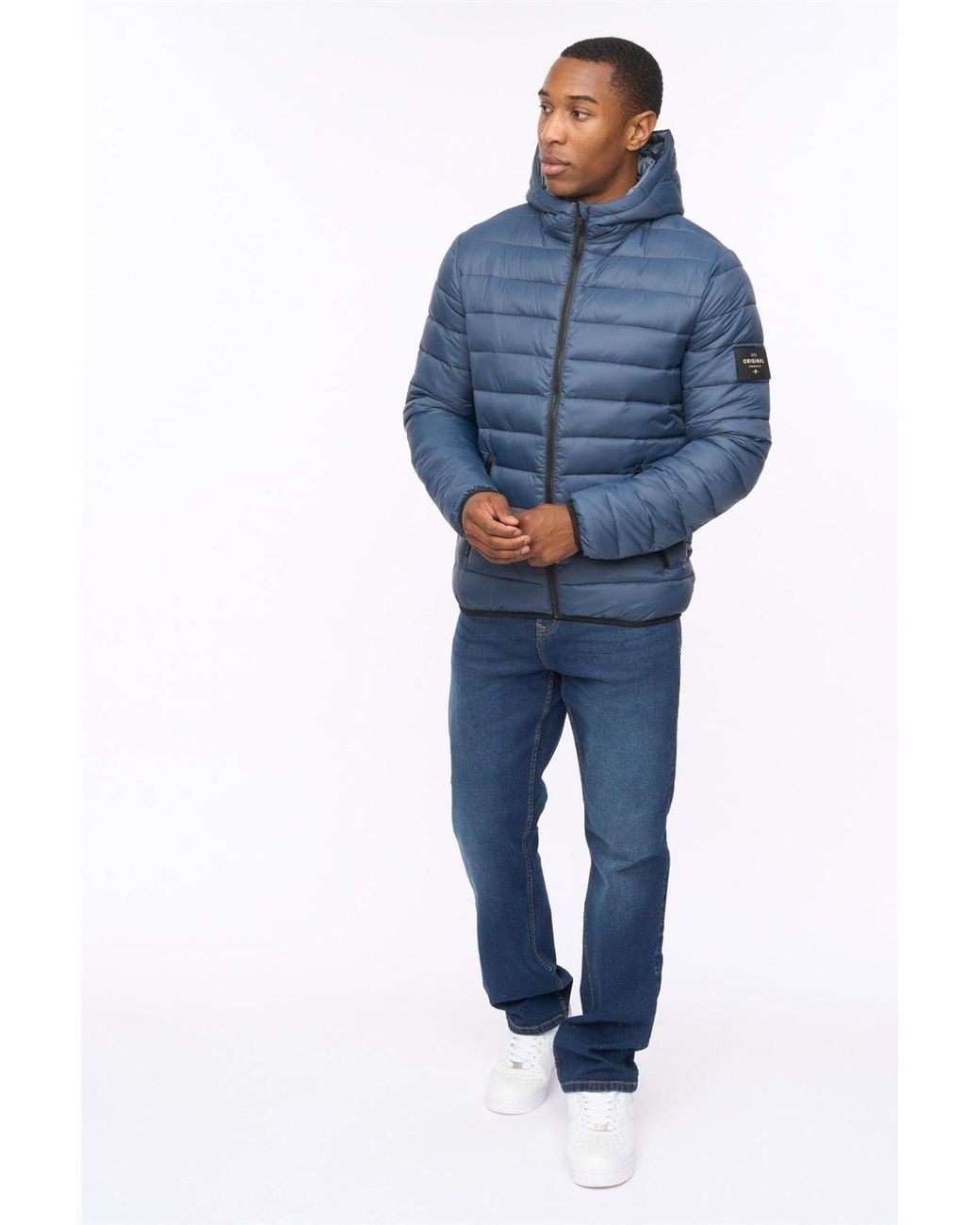 Crosshatch Blue Gattering Lightweight Hooded Quilted Puffer Jacket for men