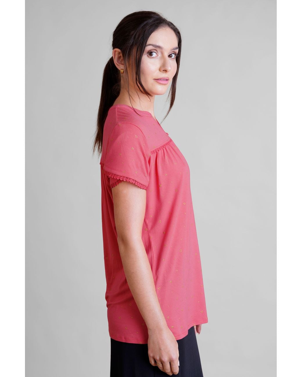 Enorsia Pink Golden Printed Cap Sleeve Jersey Tops