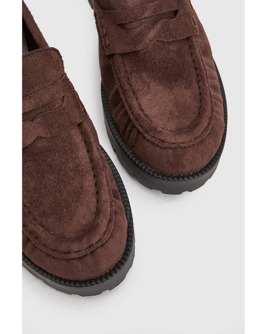 Oasis Brown Nova Ruched Toe Faux Suede Block Heeled Loafers