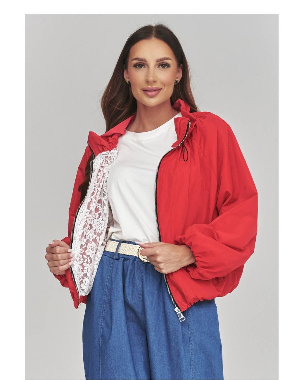 Love Lace Red Everyday Lightweight Jacket With Pockets